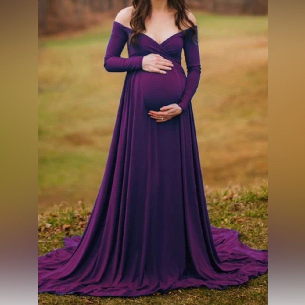 Maternity dress , Long Sleeve Purple Gown